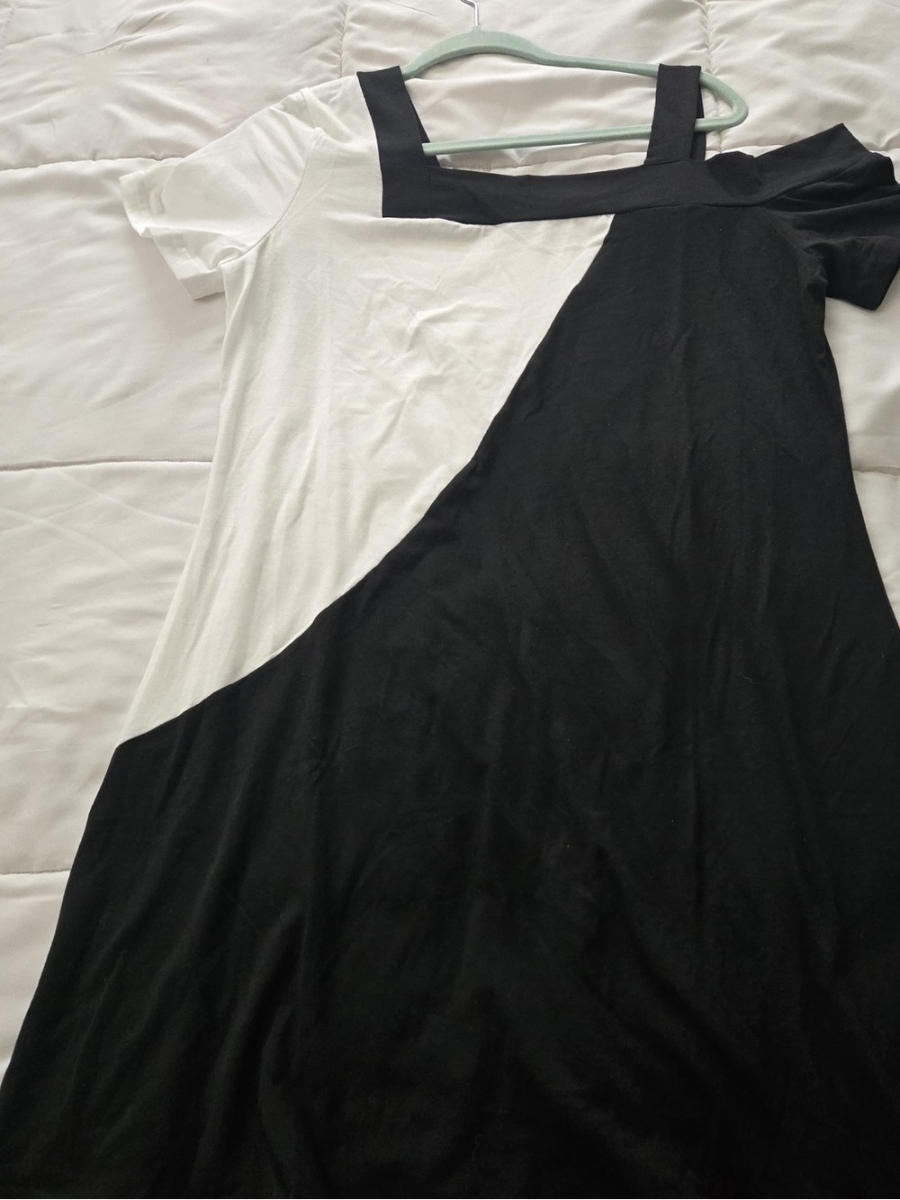 One-Shoulder Black & White Colorblock Dress